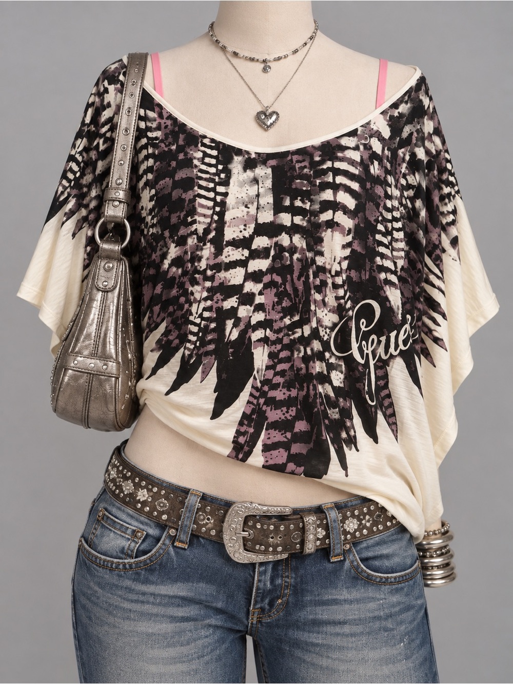 Guess Los Angeles Feather Print Batwing Tee